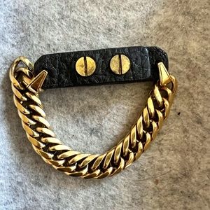 Brass Chain Bracelet with Leather Strap